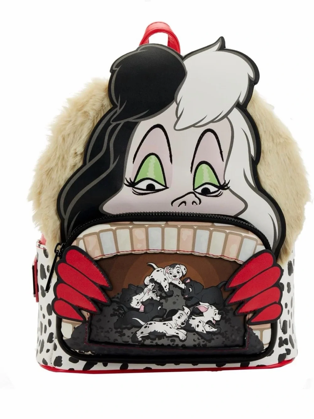 Loungefly Cruella Faux-Fur Mini Backpack - Black/White/Red/Cream